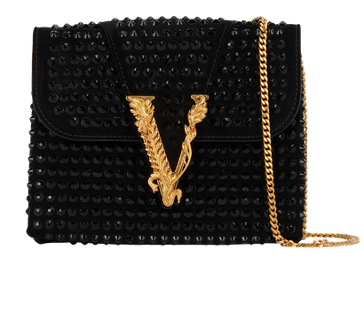 Crystal Studded Chain Clutch, front view